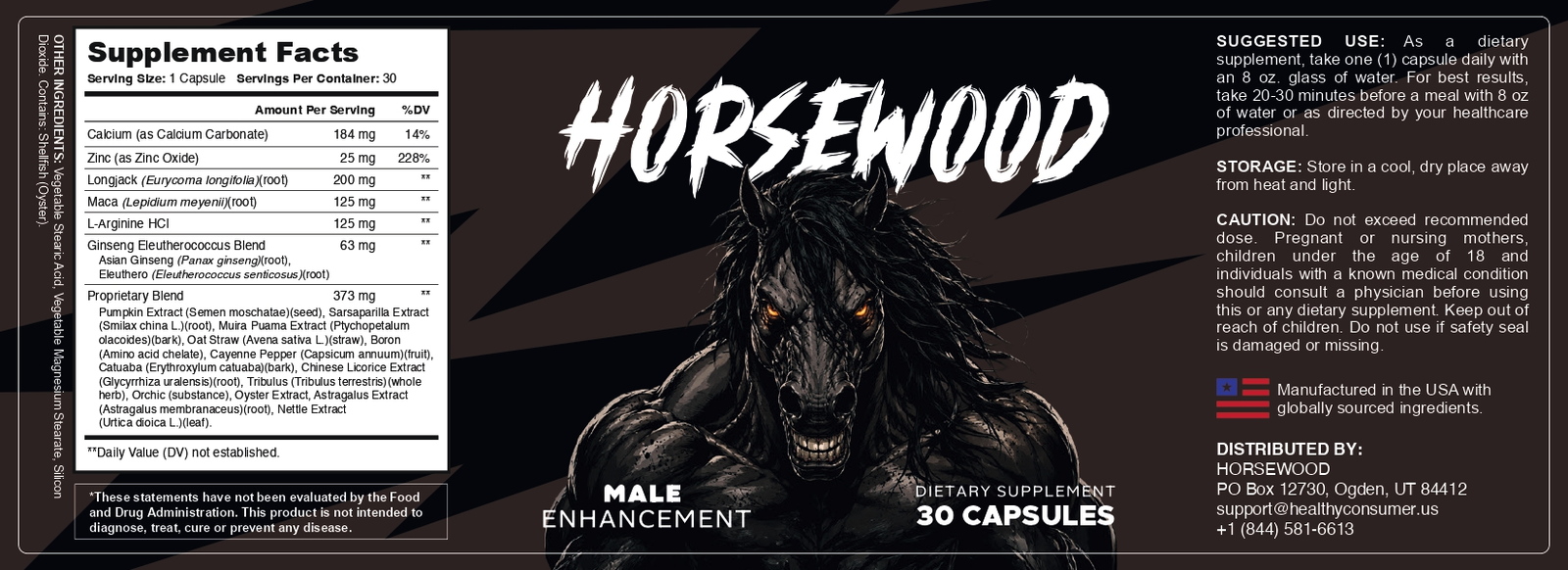 Horsewood Supplement Facts — full product label, 30 capsules